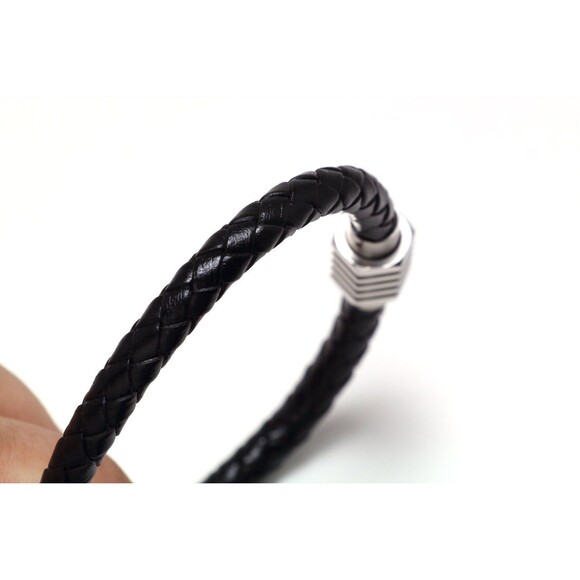LEATHER BRACELET MEN, Magnetic Clasp, Stylish Mens Leather Stainless Bracelet - Picture 6 of 6